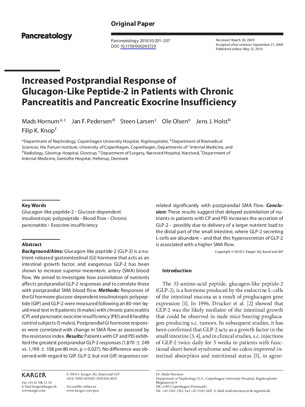 Increased Postprandial Response of Glucagon-Like Peptide-2 in Patients with Chronic Pancreatitis and Pancreatic Exocrine Insufficiency