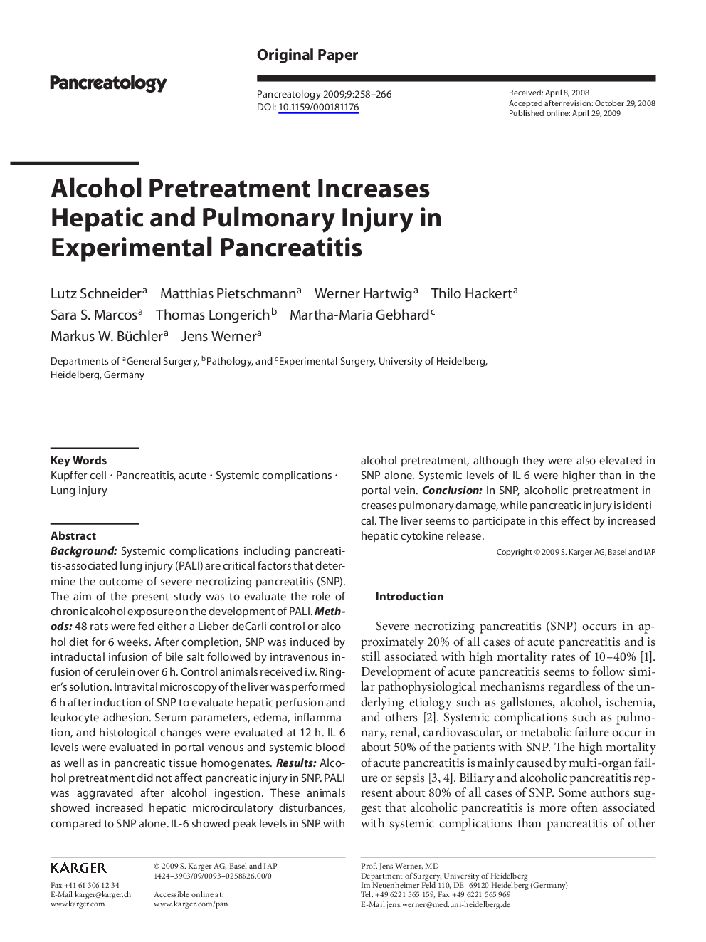 Alcohol Pretreatment Increases Hepatic and Pulmonary Injury in Experimental Pancreatitis