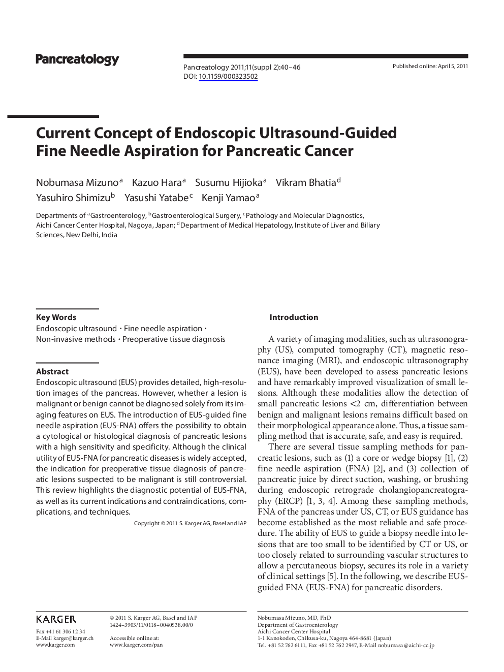 Current Concept of Endoscopic Ultrasound-Guided Fine Needle Aspiration for Pancreatic Cancer