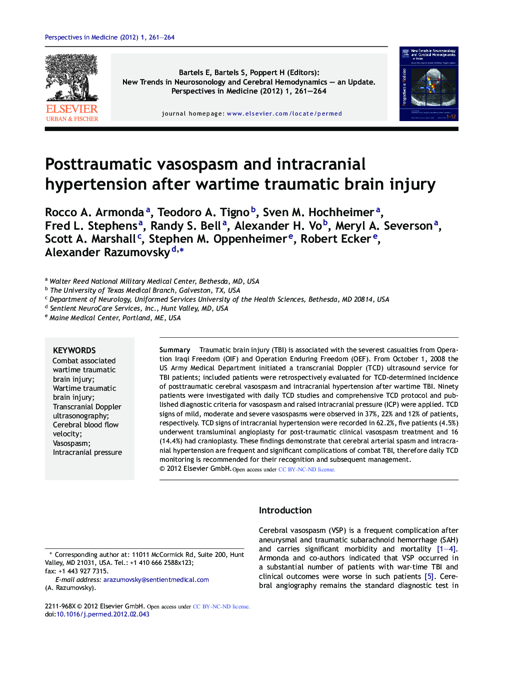 Posttraumatic vasospasm and intracranial hypertension after wartime traumatic brain injury