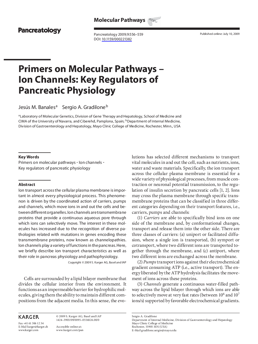 Primers on Molecular Pathways - Ion Channels: Key Regulators of Pancreatic Physiology