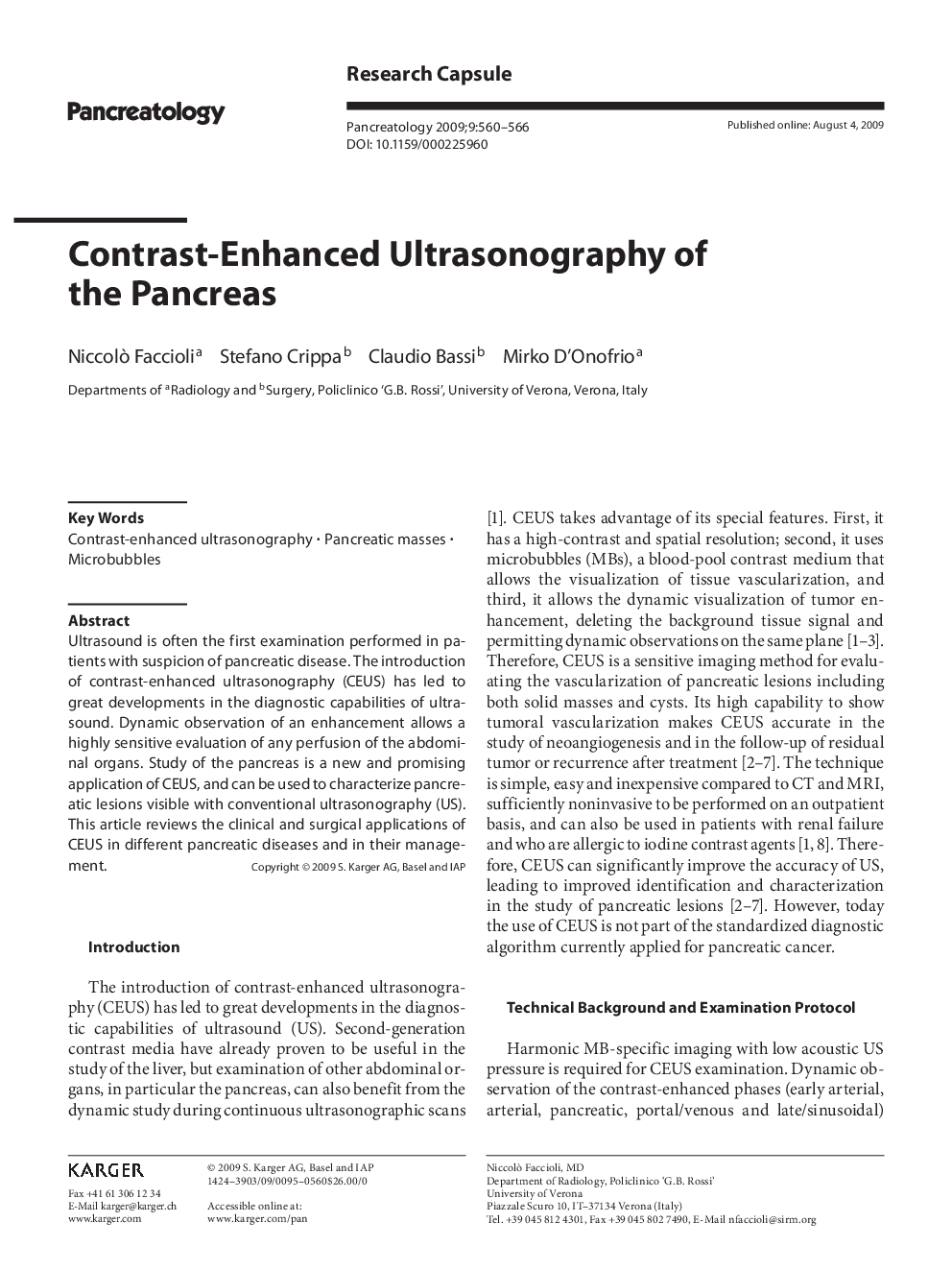 Contrast-Enhanced Ultrasonography of the Pancreas