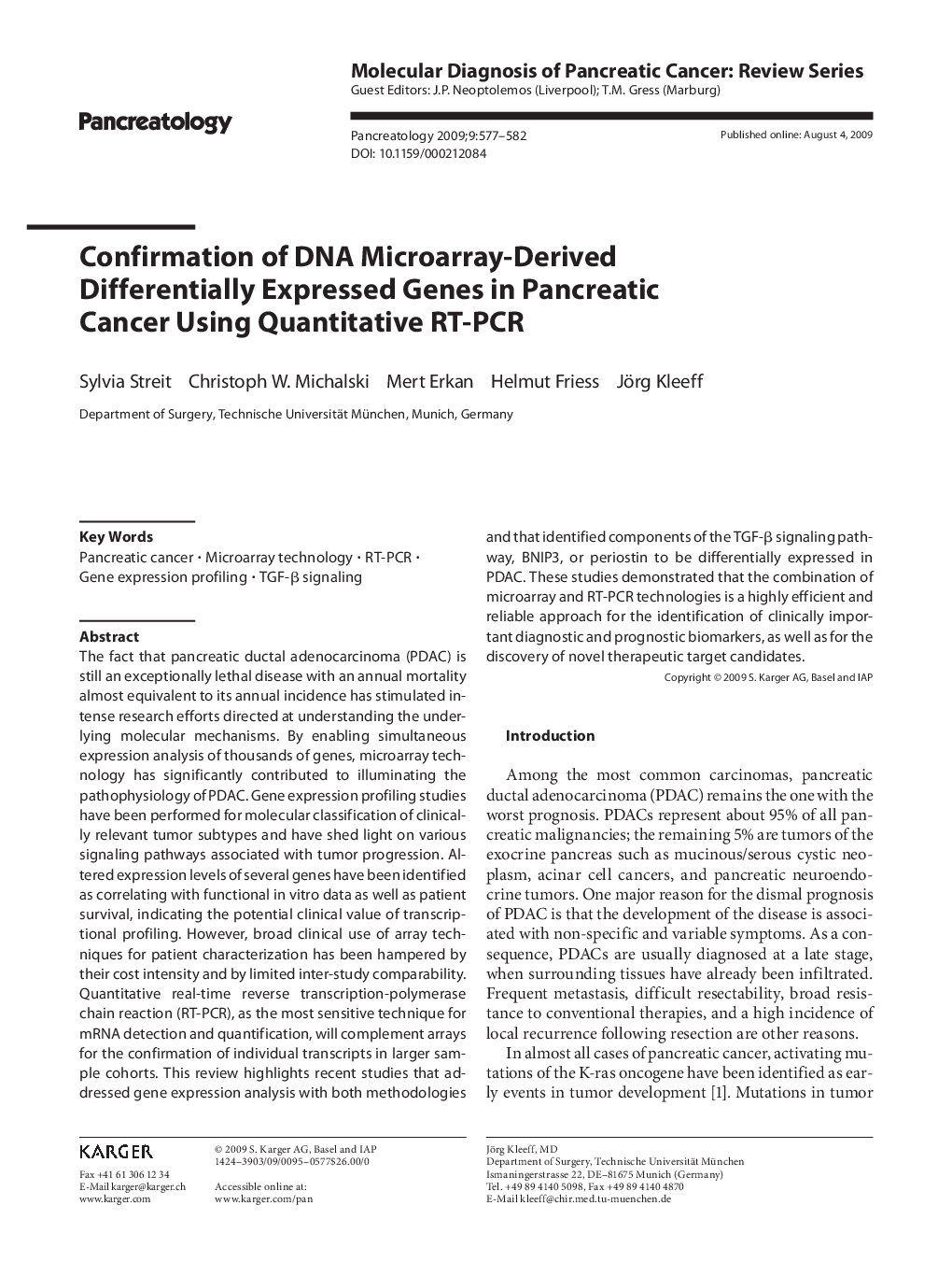 Confirmation of DNA Microarray-Derived Differentially Expressed Genes in Pancreatic Cancer Using Quantitative RT-PCR