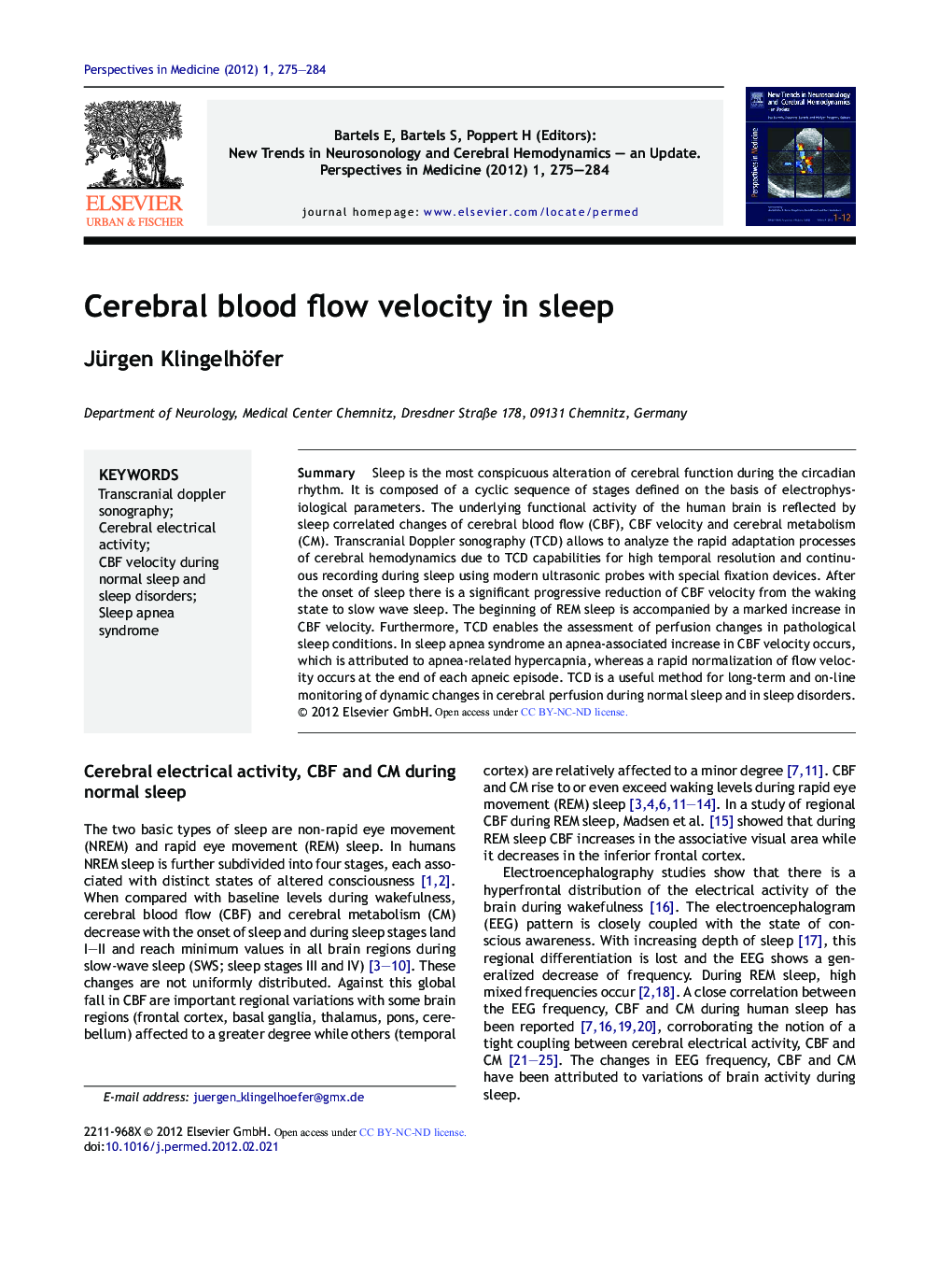 Cerebral blood flow velocity in sleep