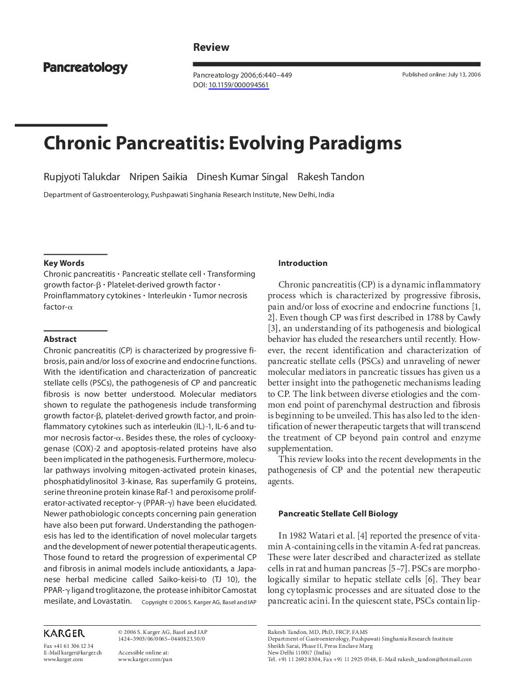 Chronic pancreatitis: Evolving paradigms