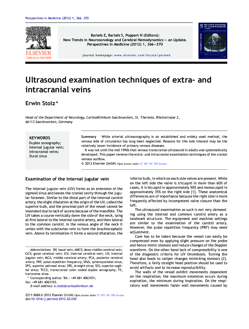 Ultrasound examination techniques of extra- and intracranial veins