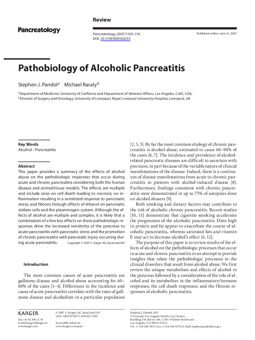 Pathobiology of Alcoholic Pancreatitis