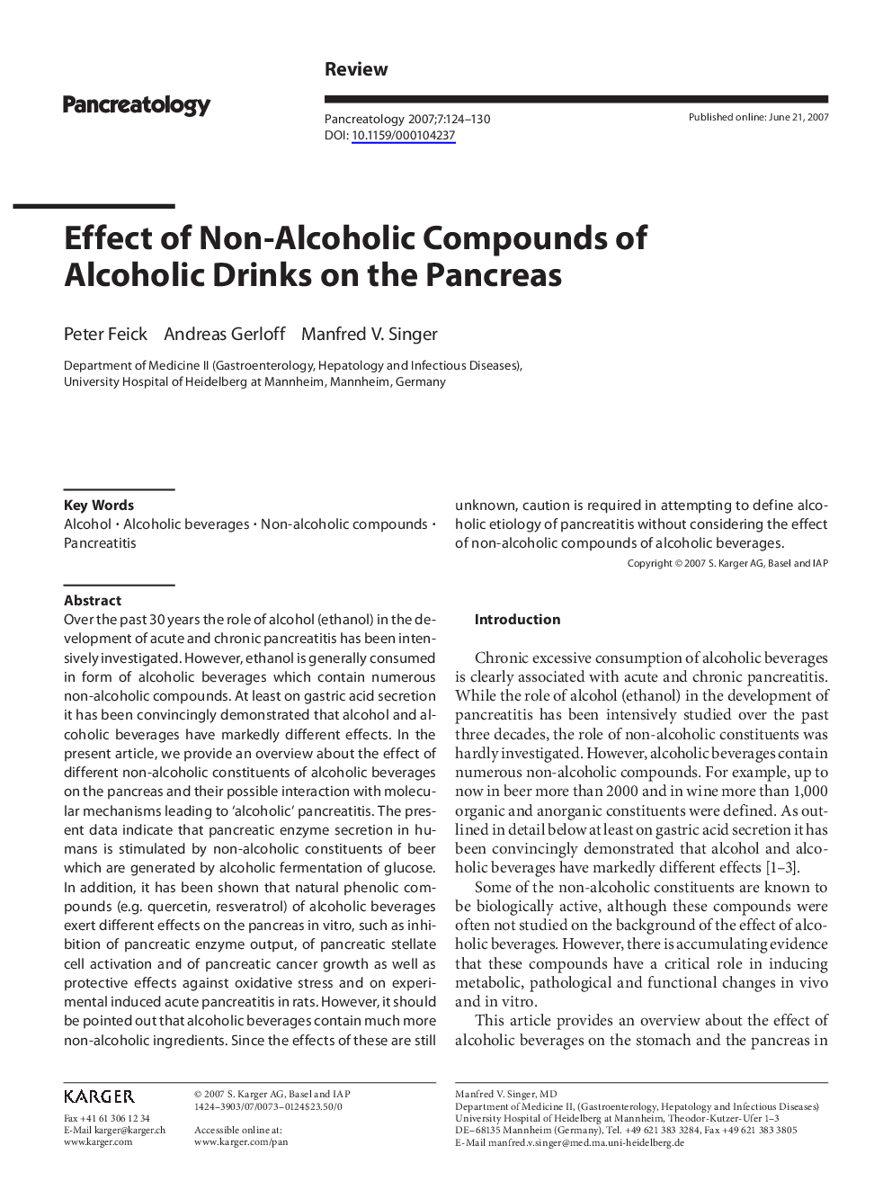 Effect of Non-Alcoholic Compounds of Alcoholic Drinks on the Pancreas