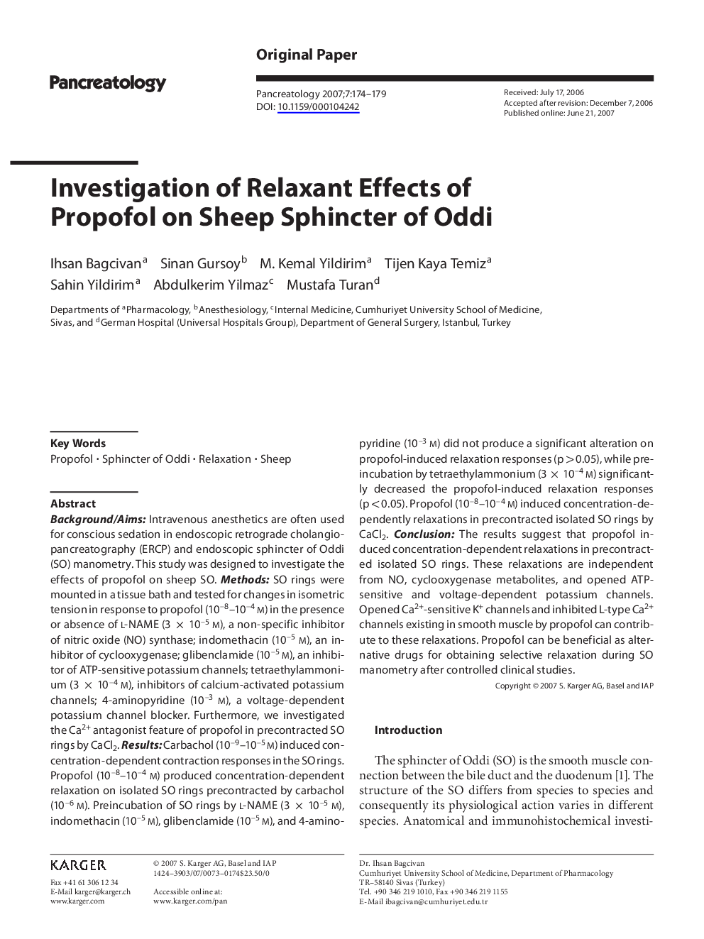 Investigation of Relaxant Effects of Propofol on Sheep Sphincter of Oddi