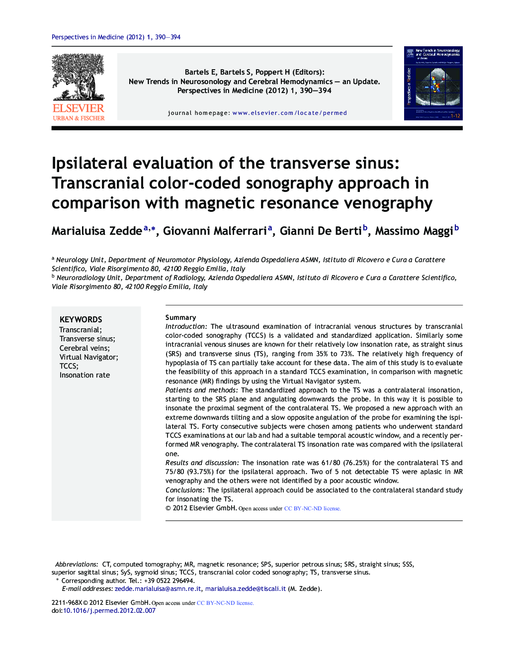 Ipsilateral evaluation of the transverse sinus: Transcranial color-coded sonography approach in comparison with magnetic resonance venography