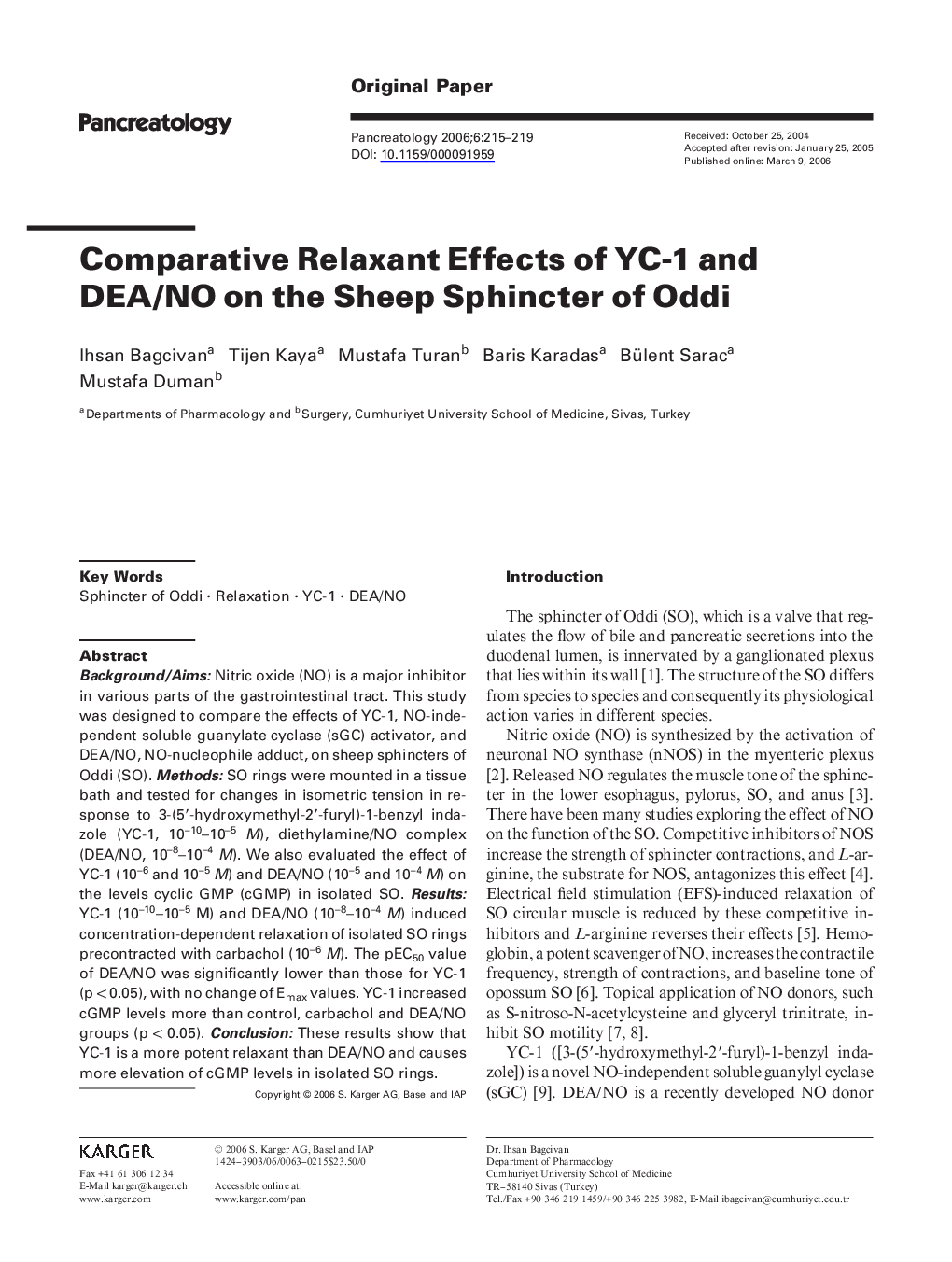Comparative relaxant effects of YC-1 and DEA/NO on the sheep sphincter of Oddi