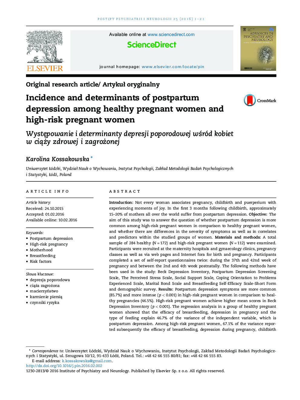 بروز و عوامل افسردگی پس از زایمان در زنان باردار سالم و زنان باردار در معرض خطر