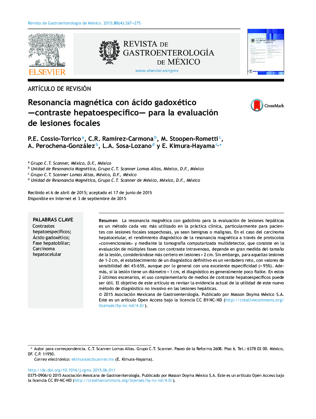 Resonancia magnética con ácido gadoxético —contraste hepatoespecífico— para la evaluación de lesiones focales