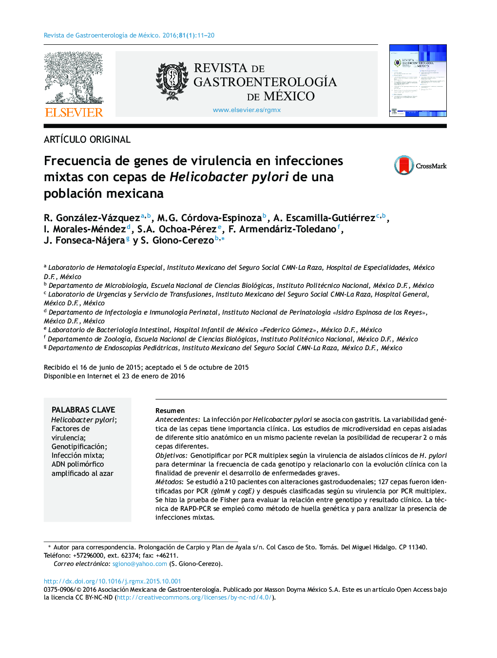 Frecuencia de genes de virulencia en infecciones mixtas con cepas de Helicobacter pylori de una población mexicana