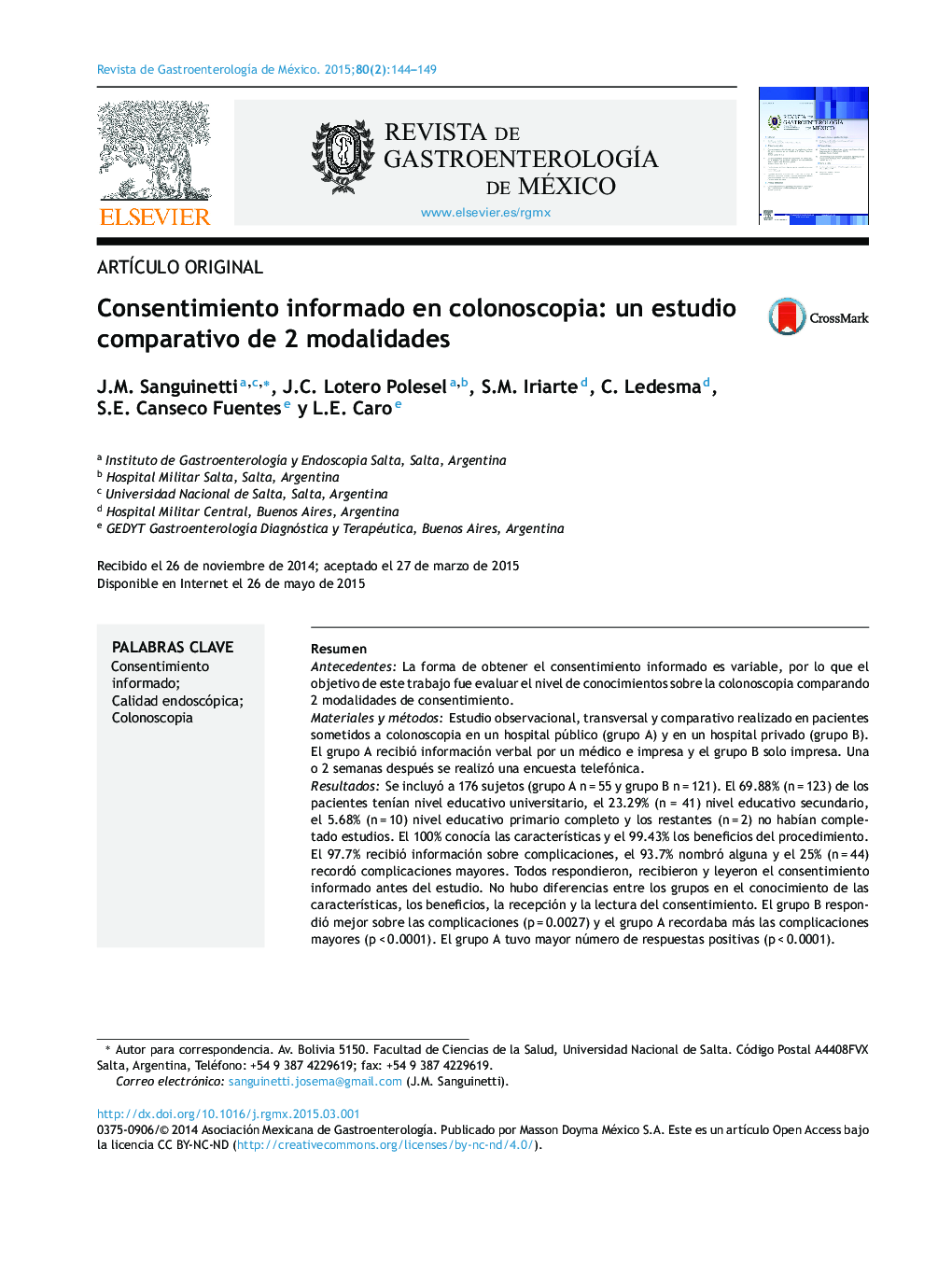 Consentimiento informado en colonoscopia: un estudio comparativo de 2 modalidades