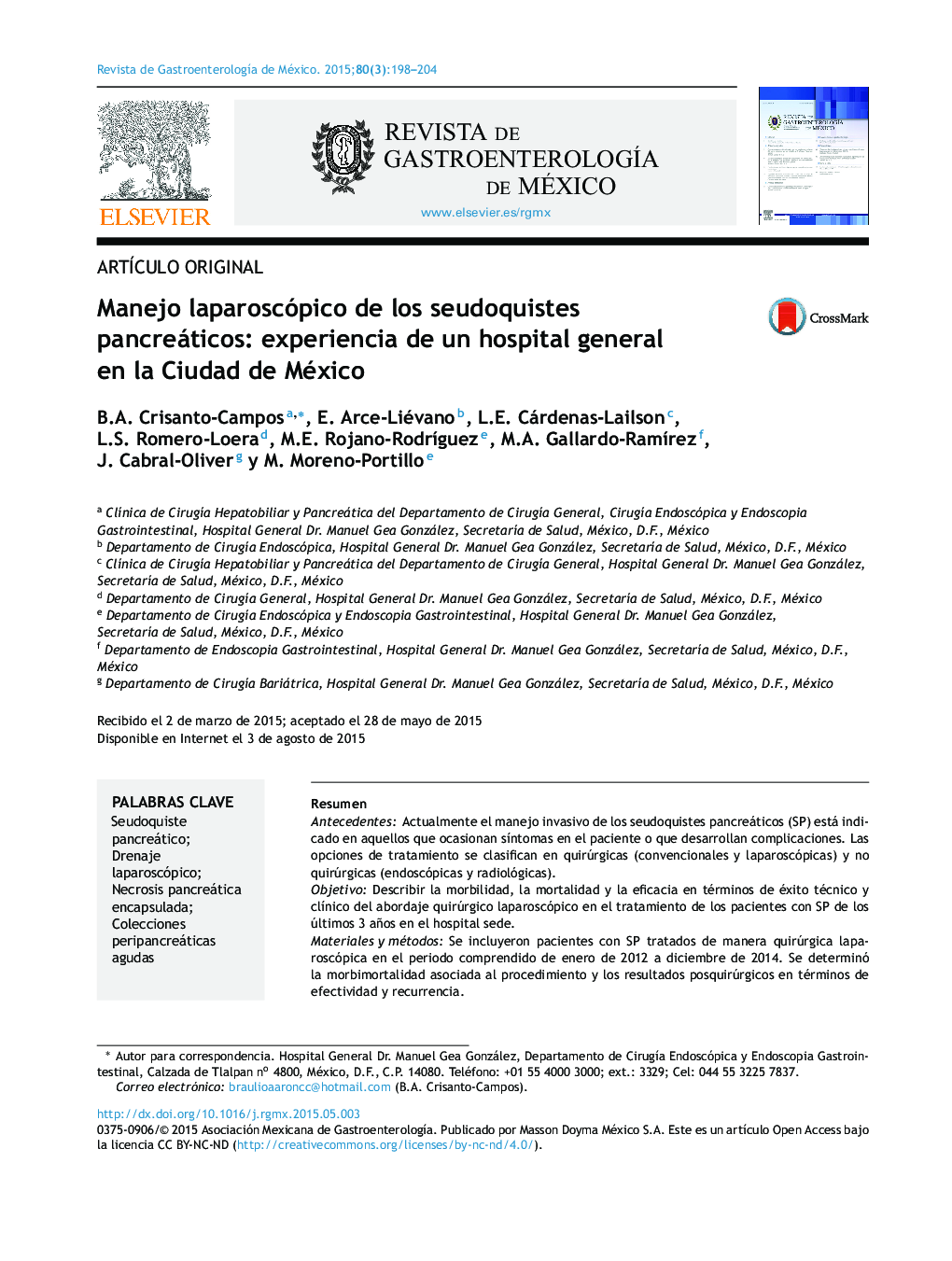 Manejo laparoscópico de los seudoquistes pancreáticos: experiencia de un hospital general en la Ciudad de México