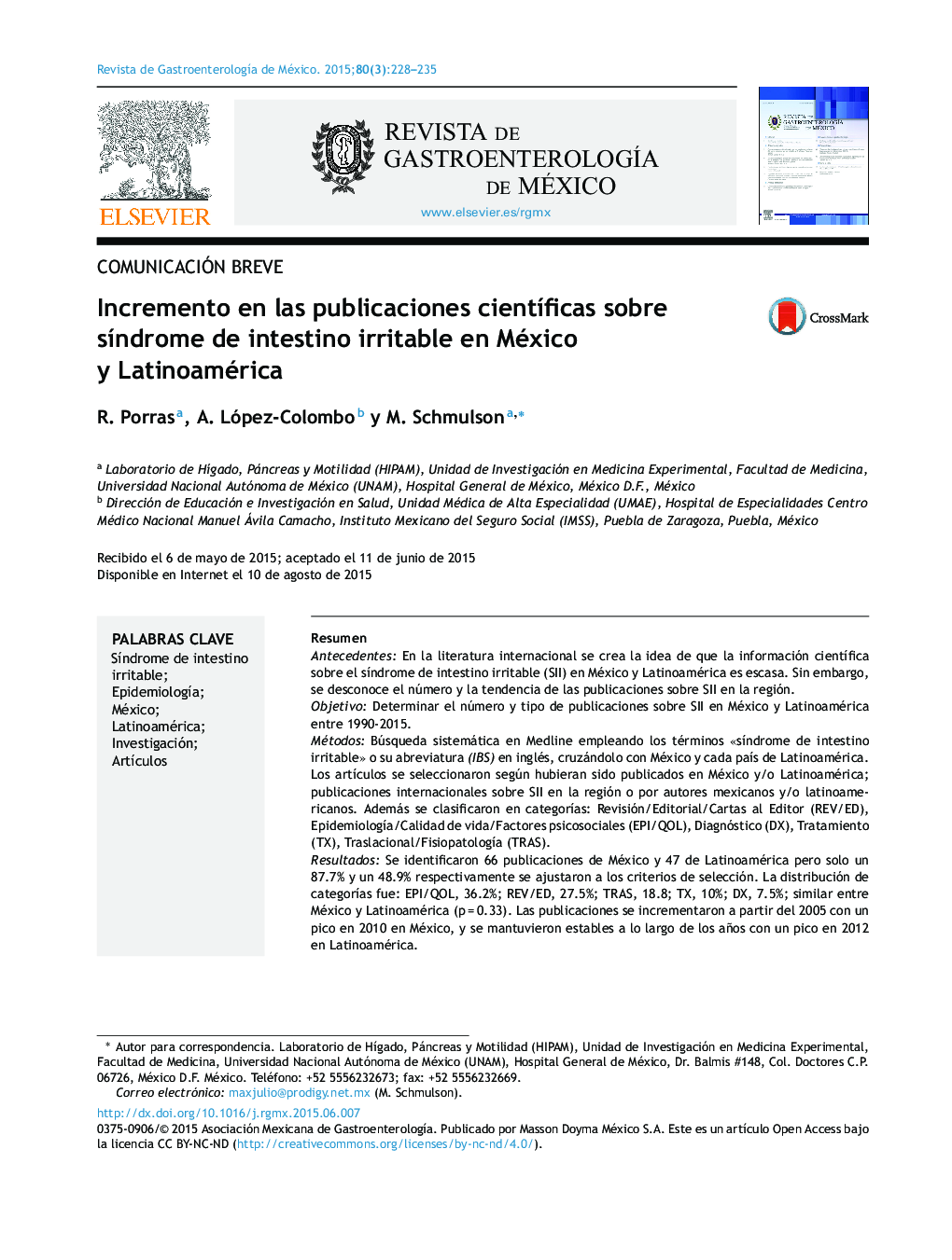 Incremento en las publicaciones científicas sobre síndrome de intestino irritable en México y Latinoamérica