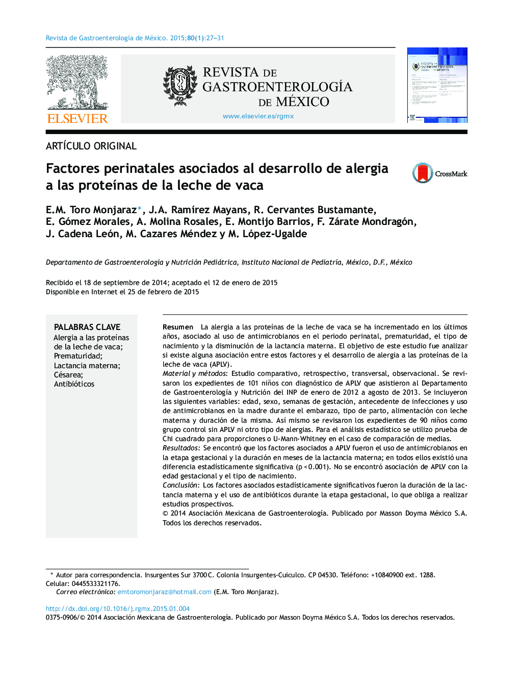 Factores perinatales asociados al desarrollo de alergia a las proteínas de la leche de vaca