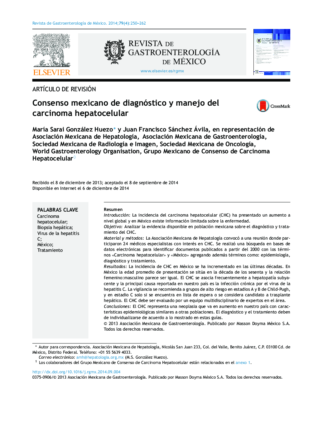 Consenso mexicano de diagnóstico y manejo del carcinoma hepatocelular