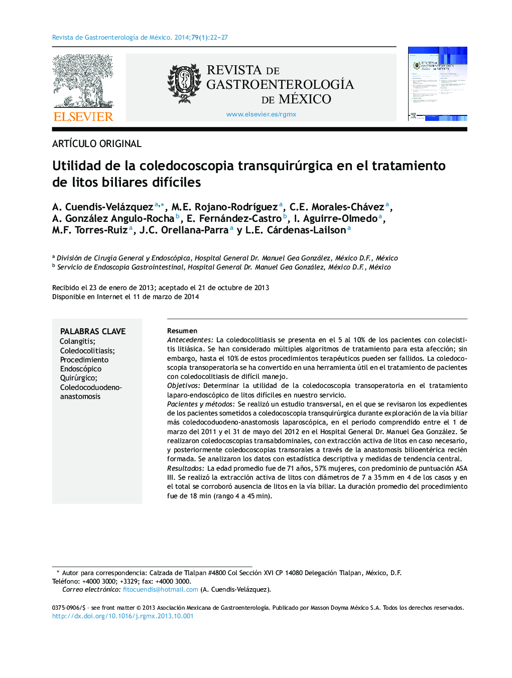 Utilidad de la coledocoscopia transquirúrgica en el tratamiento de litos biliares difíciles