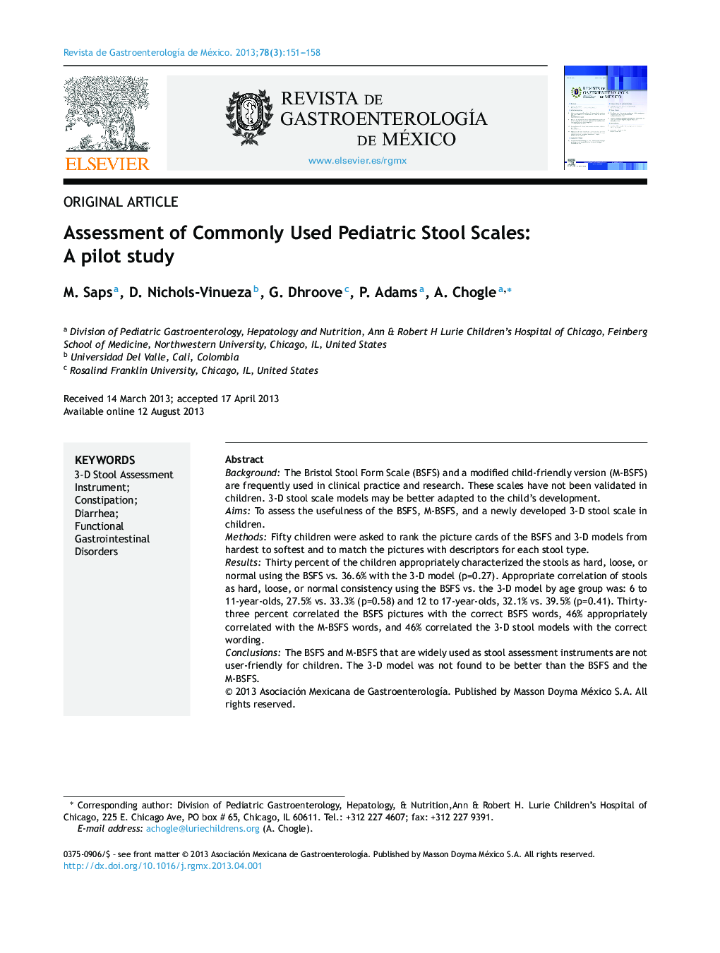 Assessment of Commonly Used Pediatric Stool Scales: A pilot study