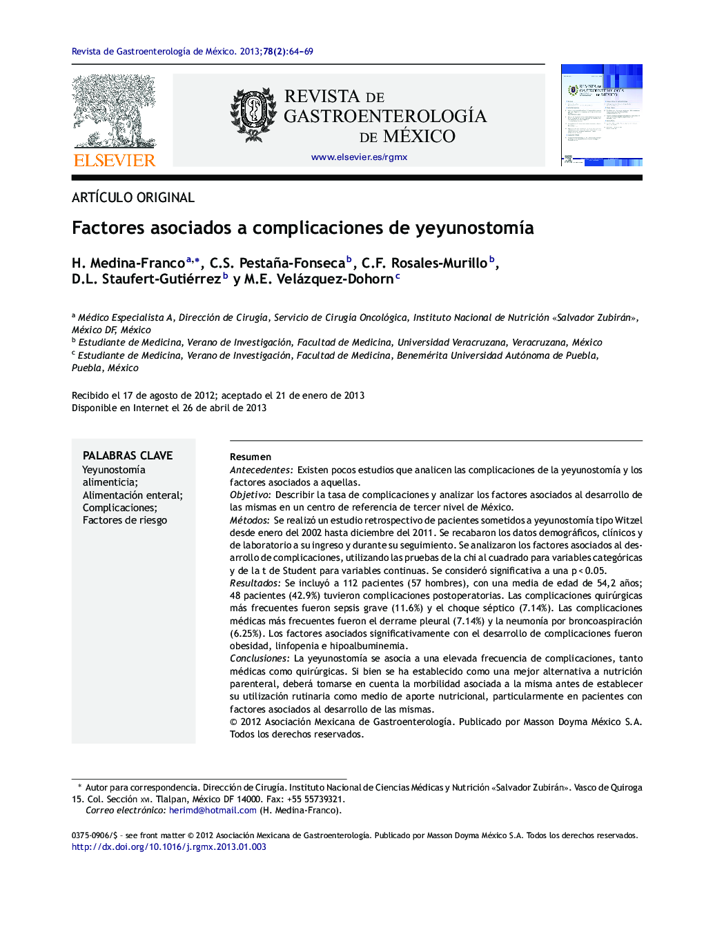 Factores asociados a complicaciones de yeyunostomía