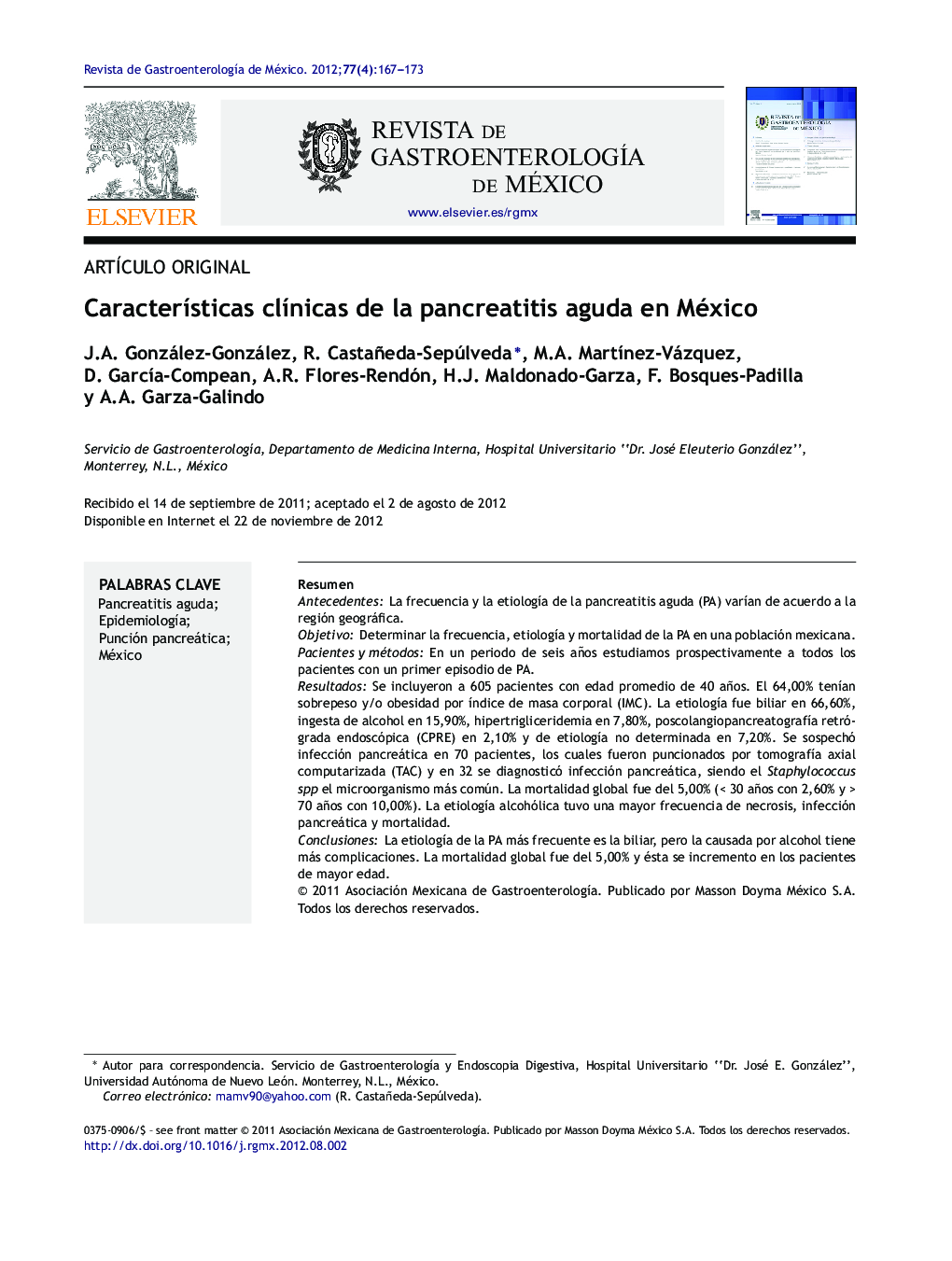 Características clínicas de la pancreatitis aguda en México