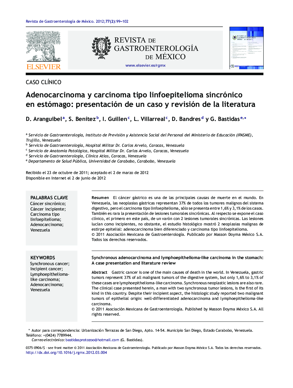 Adenocarcinoma y carcinoma tipo linfoepitelioma sincrónico en estómago: presentación de un caso y revisión de la literatura