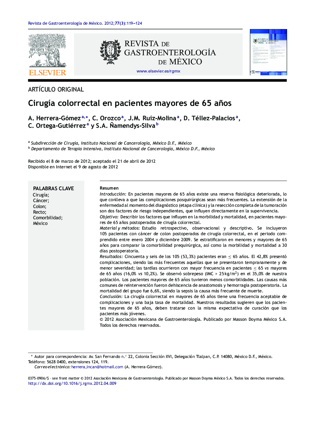 Cirugía colorrectal en pacientes mayores de 65 años