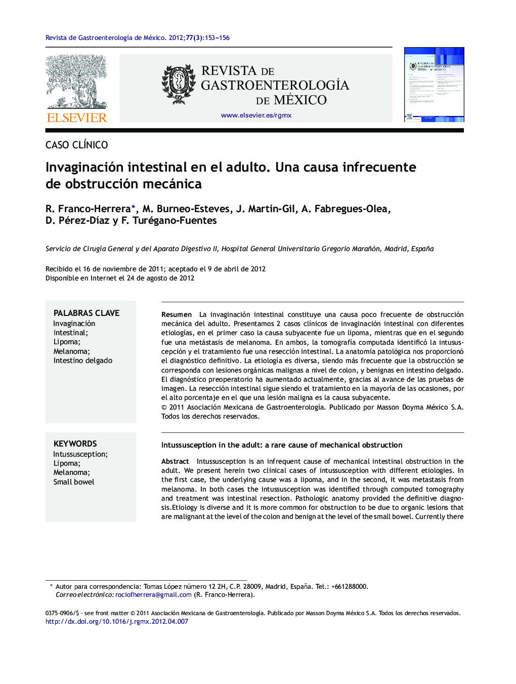 Invaginación intestinal en el adulto. Una causa infrecuente de obstrucción mecánica