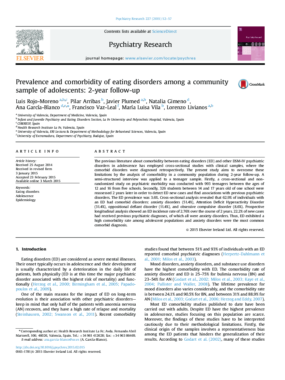 Prevalence and comorbidity of eating disorders among a community sample of adolescents: 2-year follow-up