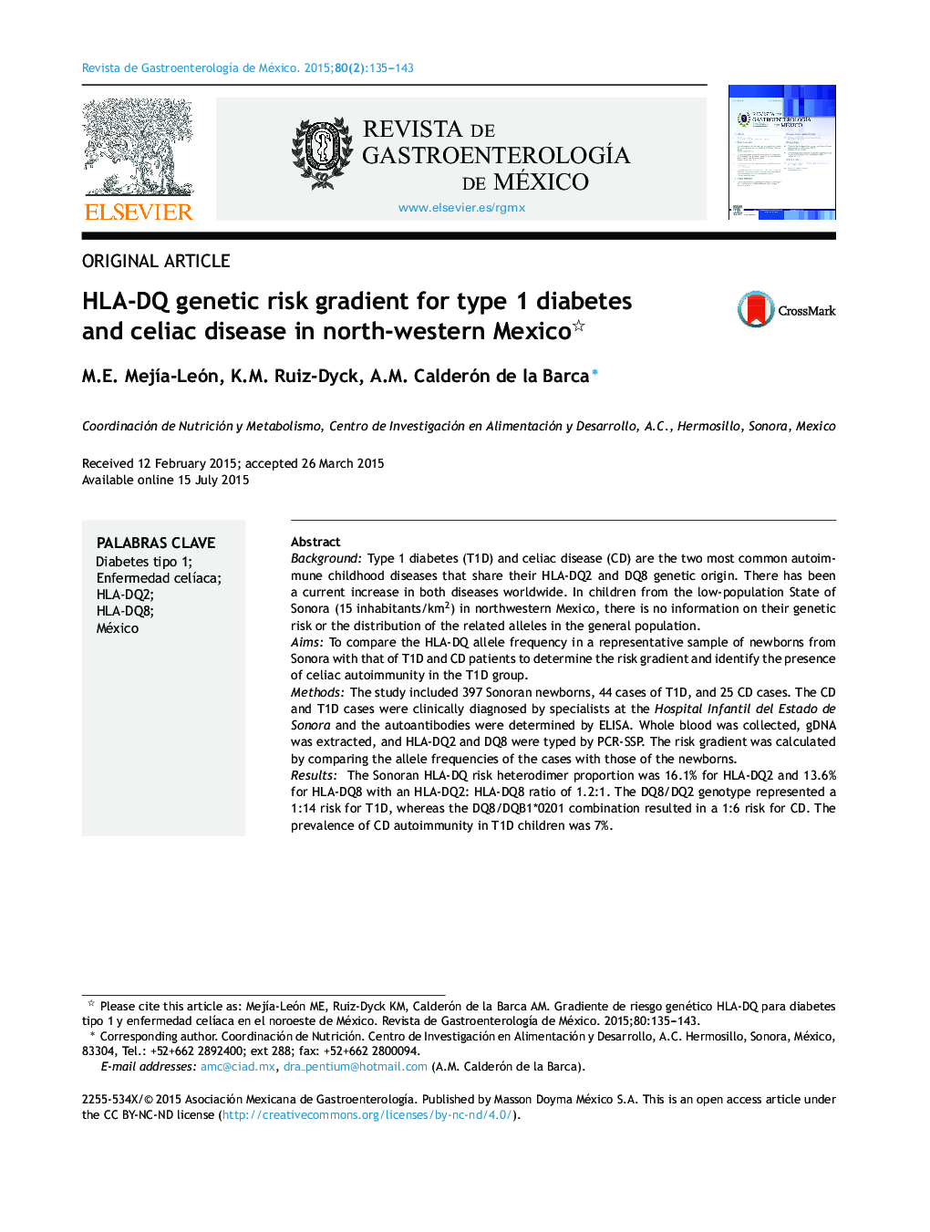 HLA-DQ genetic risk gradient for type 1 diabetes and celiac disease in north-western Mexico 