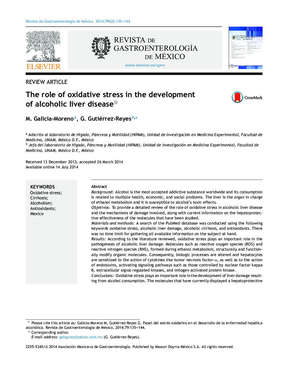 The role of oxidative stress in the development of alcoholic liver disease 