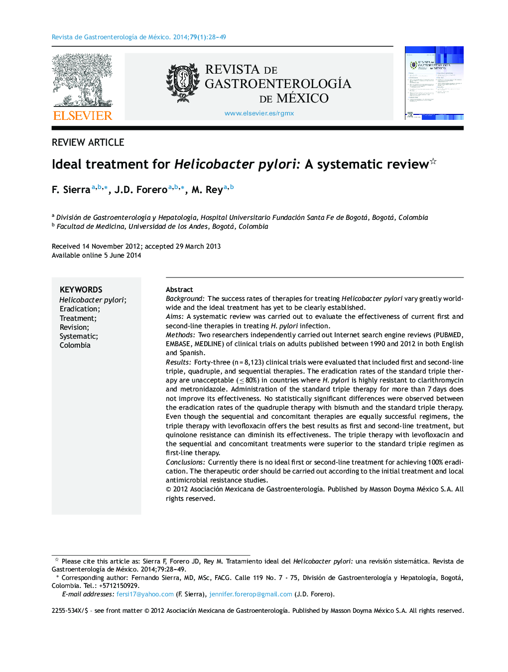 Ideal treatment for Helicobacter pylori: A systematic review 