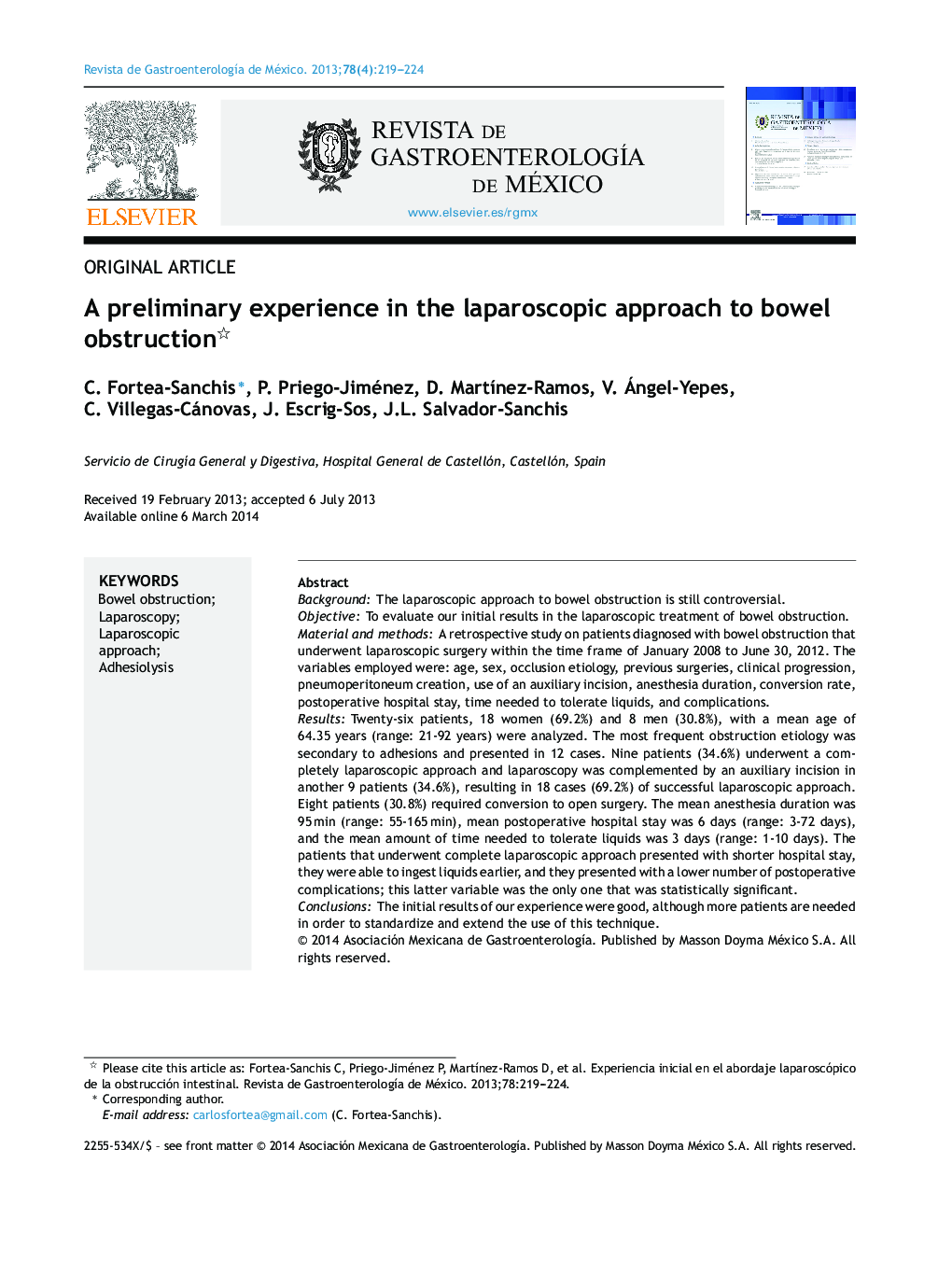 A preliminary experience in the laparoscopic approach to bowel obstruction 