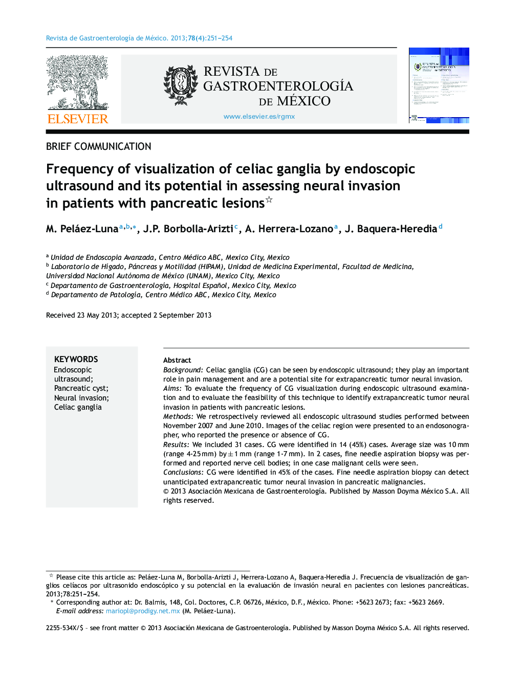 Frequency of visualization of celiac ganglia by endoscopic ultrasound and its potential in assessing neural invasion in patients with pancreatic lesions 