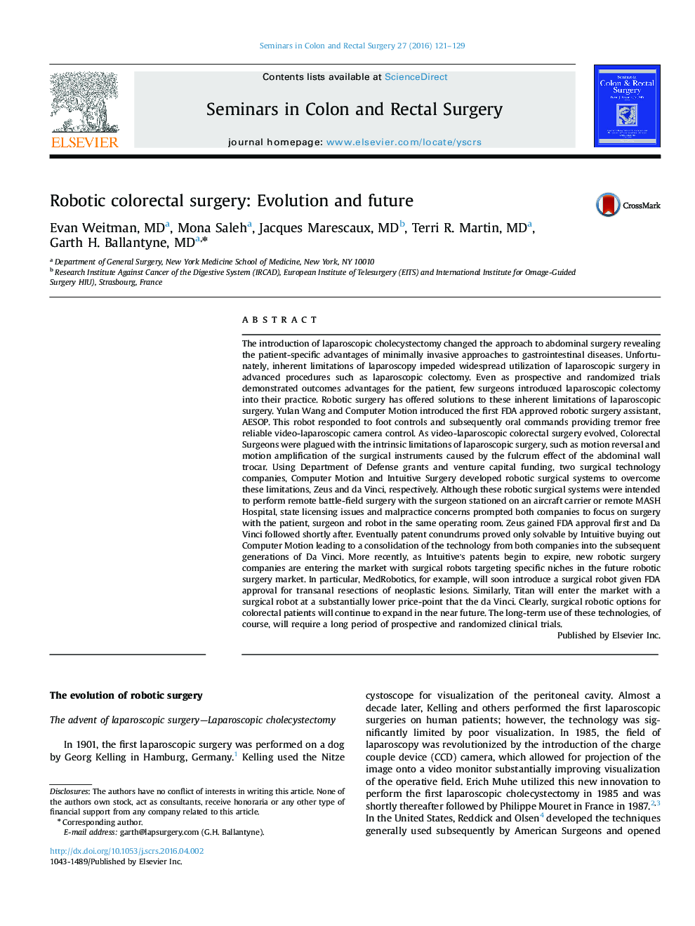 Robotic colorectal surgery: Evolution and future 