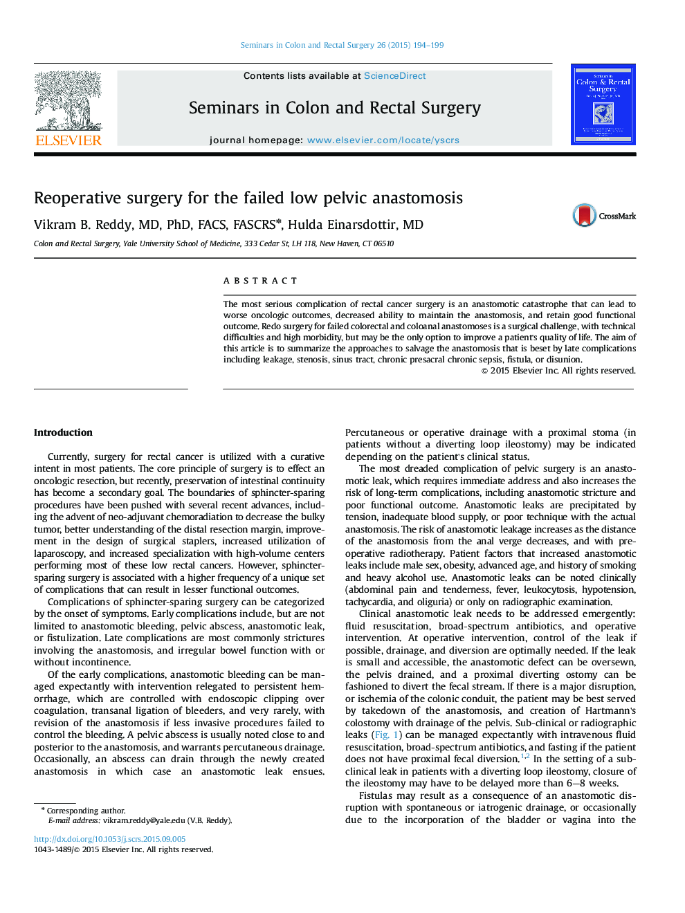 Reoperative surgery for the failed low pelvic anastomosis