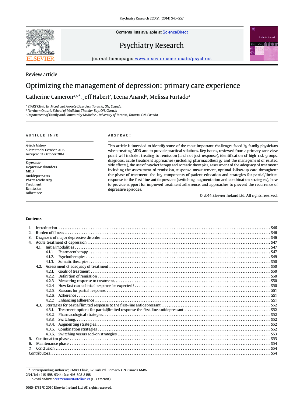 Optimizing the management of depression: primary care experience