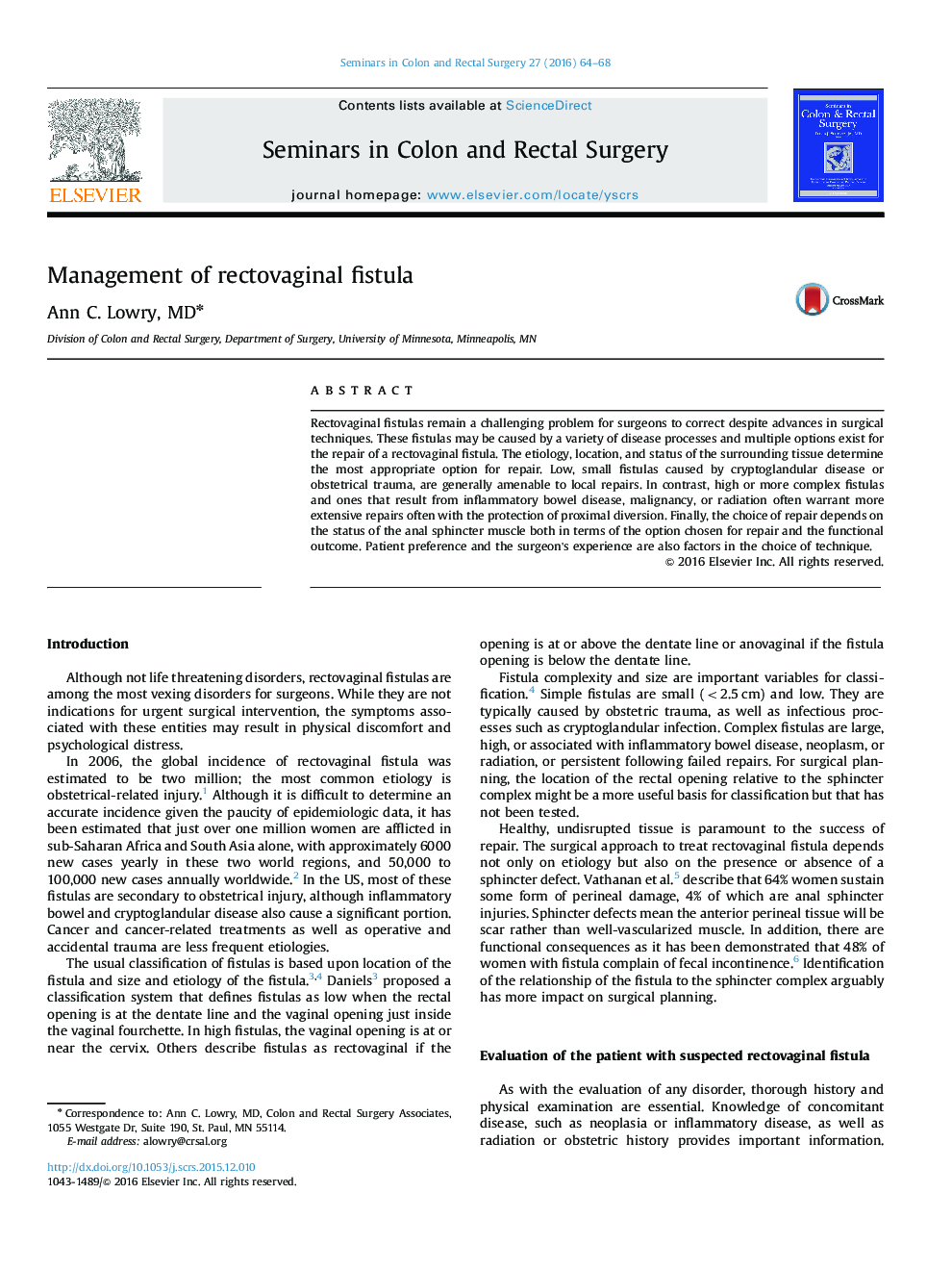 Management of rectovaginal fistula