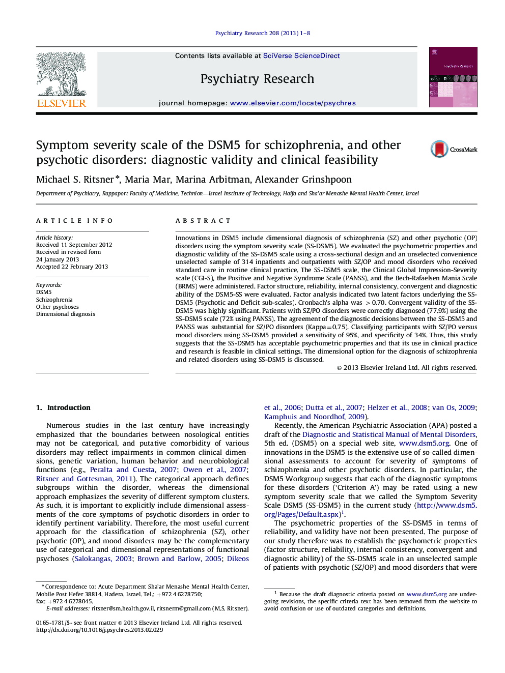 Symptom severity scale of the DSM5 for schizophrenia, and other psychotic disorders: diagnostic validity and clinical feasibility