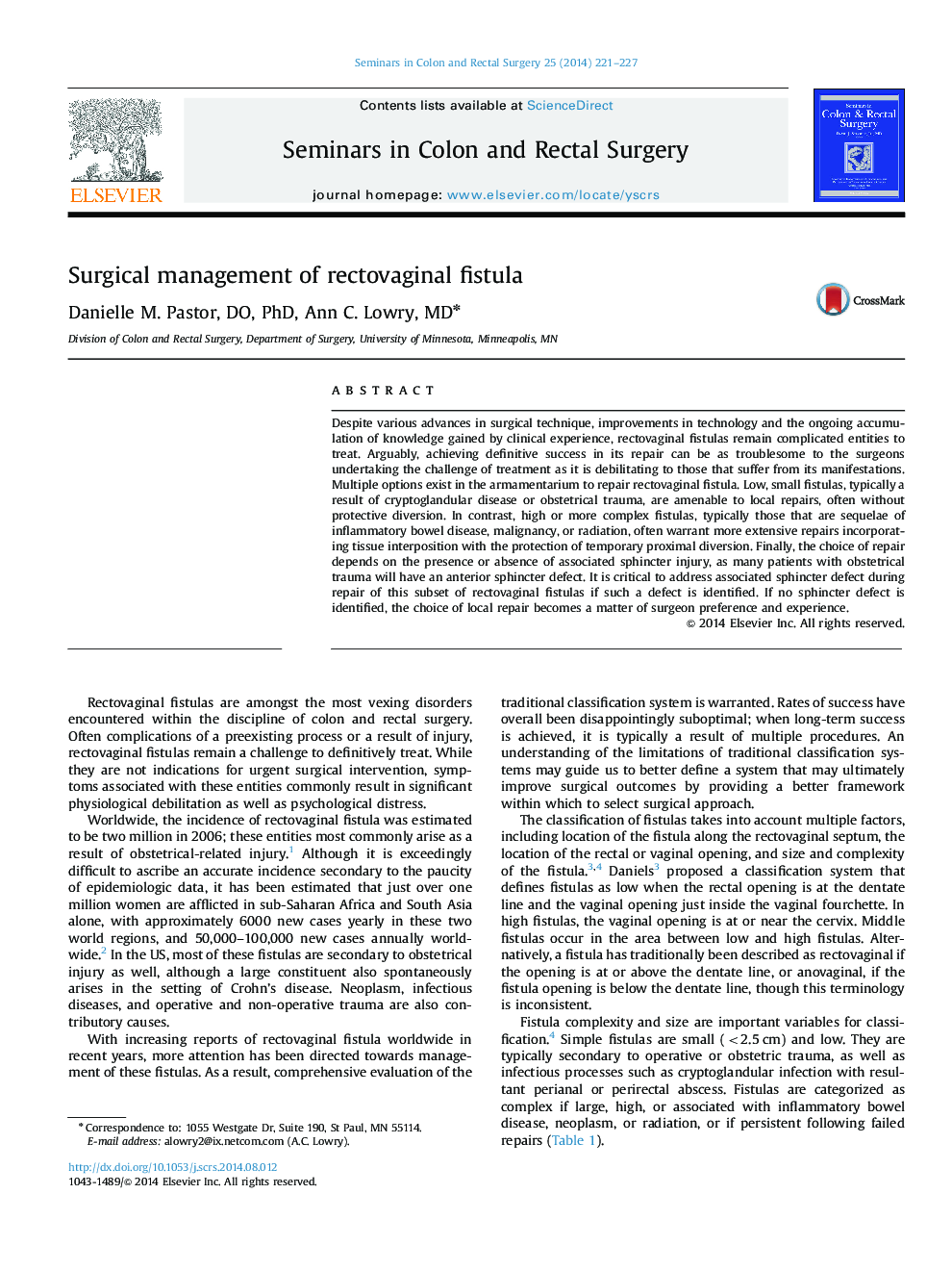 Surgical management of rectovaginal fistula