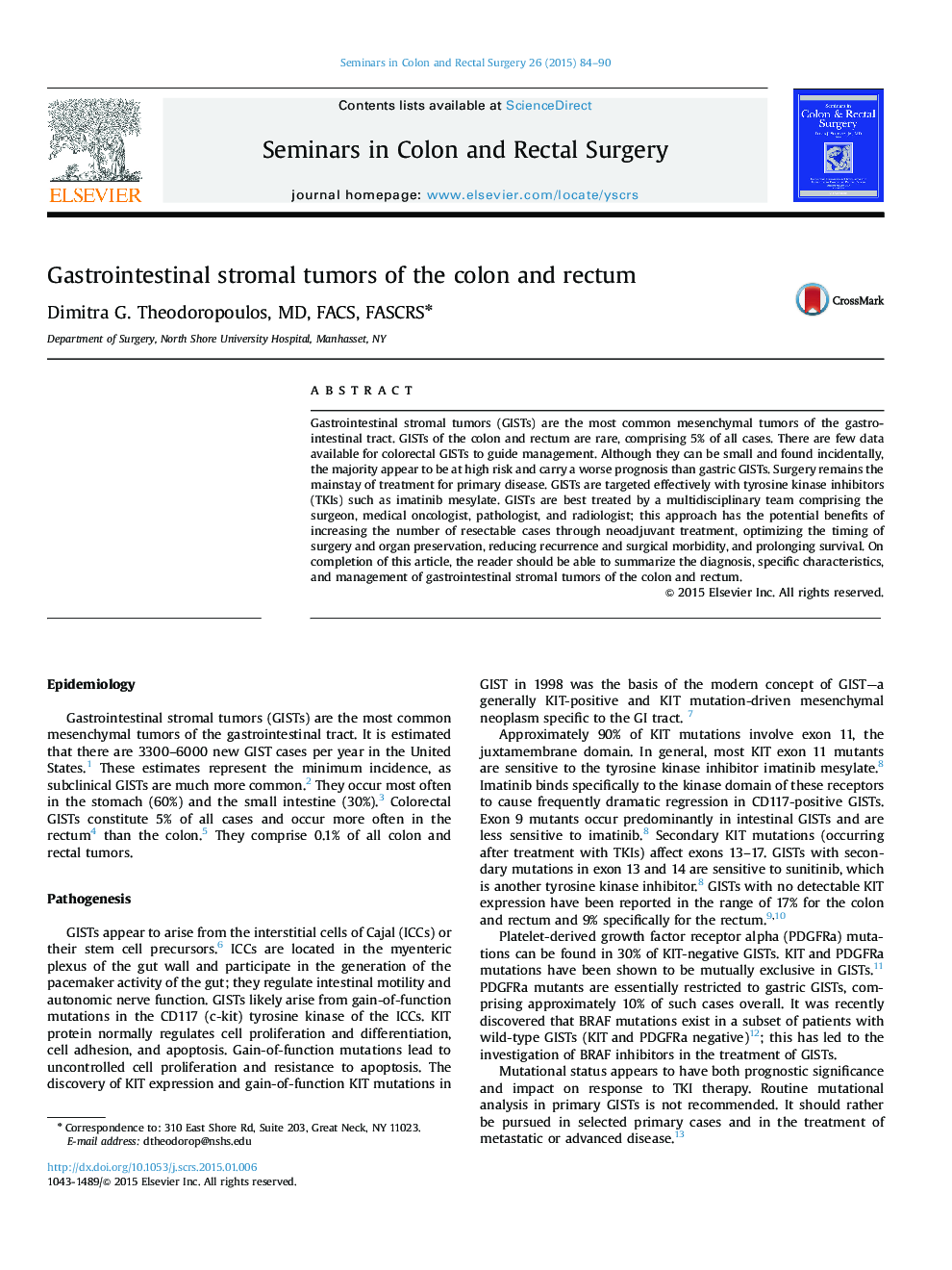 Gastrointestinal stromal tumors of the colon and rectum