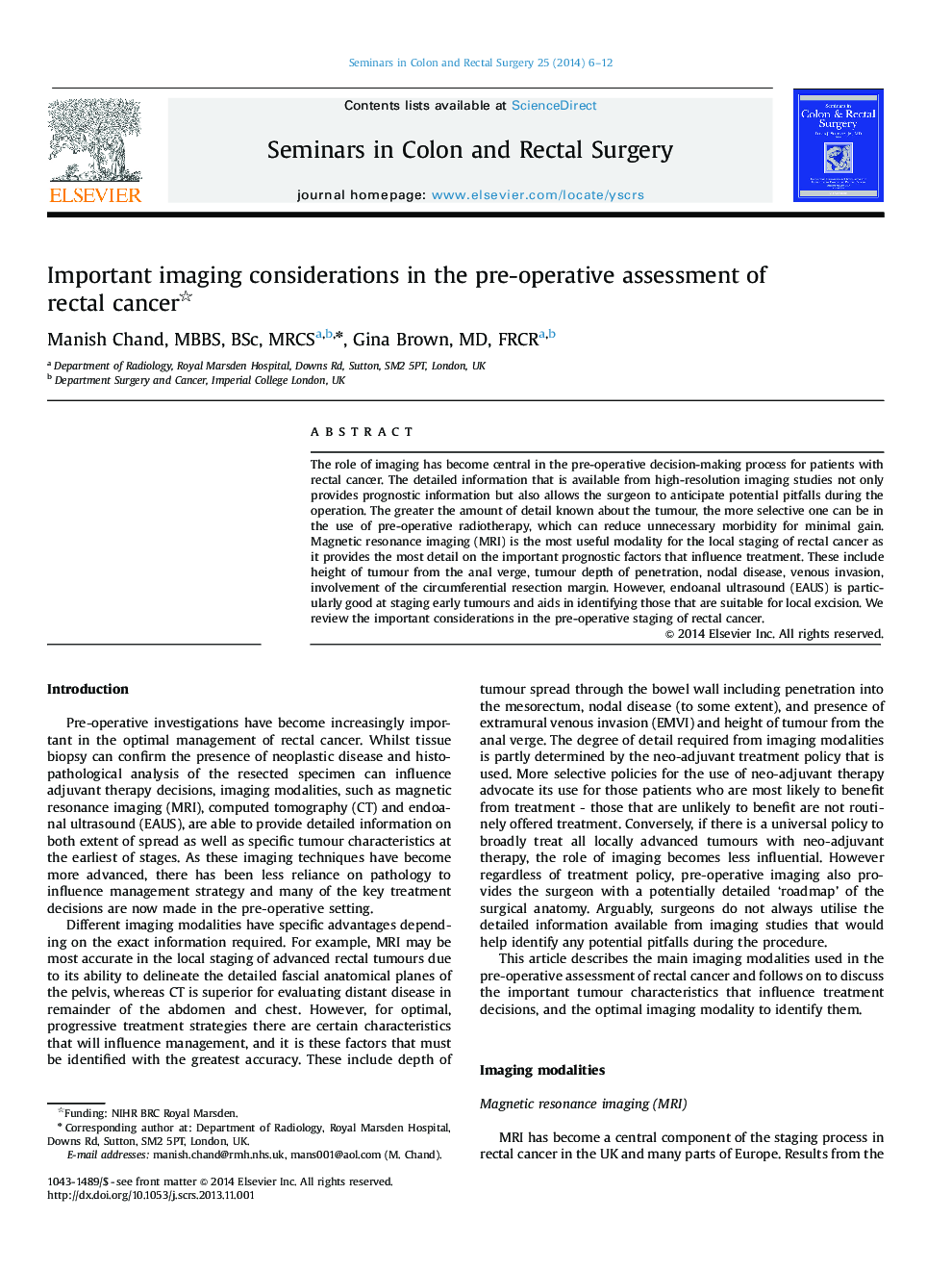 Important imaging considerations in the pre-operative assessment of rectal cancer