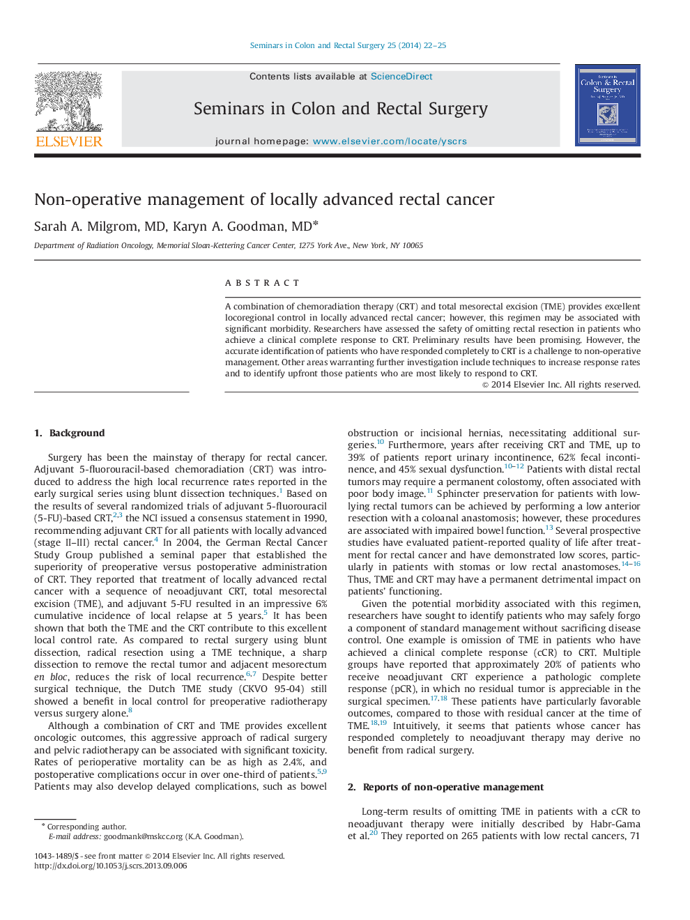 Non-operative management of locally advanced rectal cancer