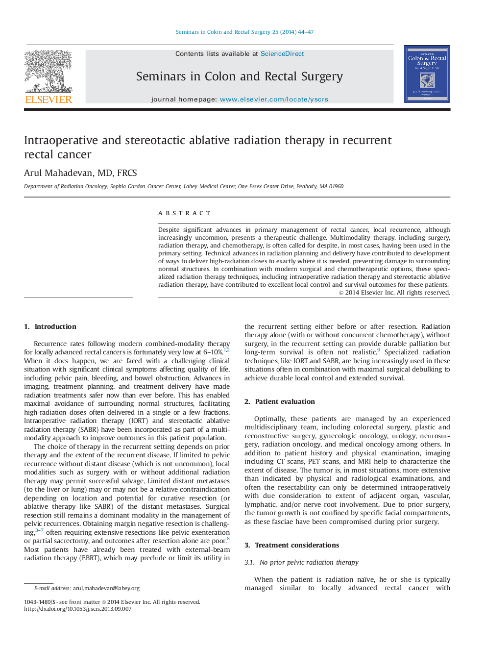 Intraoperative and stereotactic ablative radiation therapy in recurrent rectal cancer