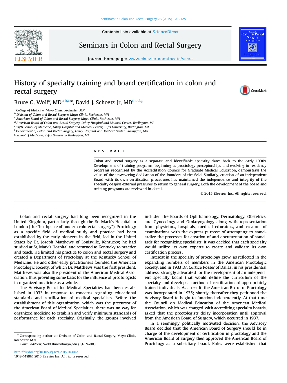 History of specialty training and board certification in colon and rectal surgery