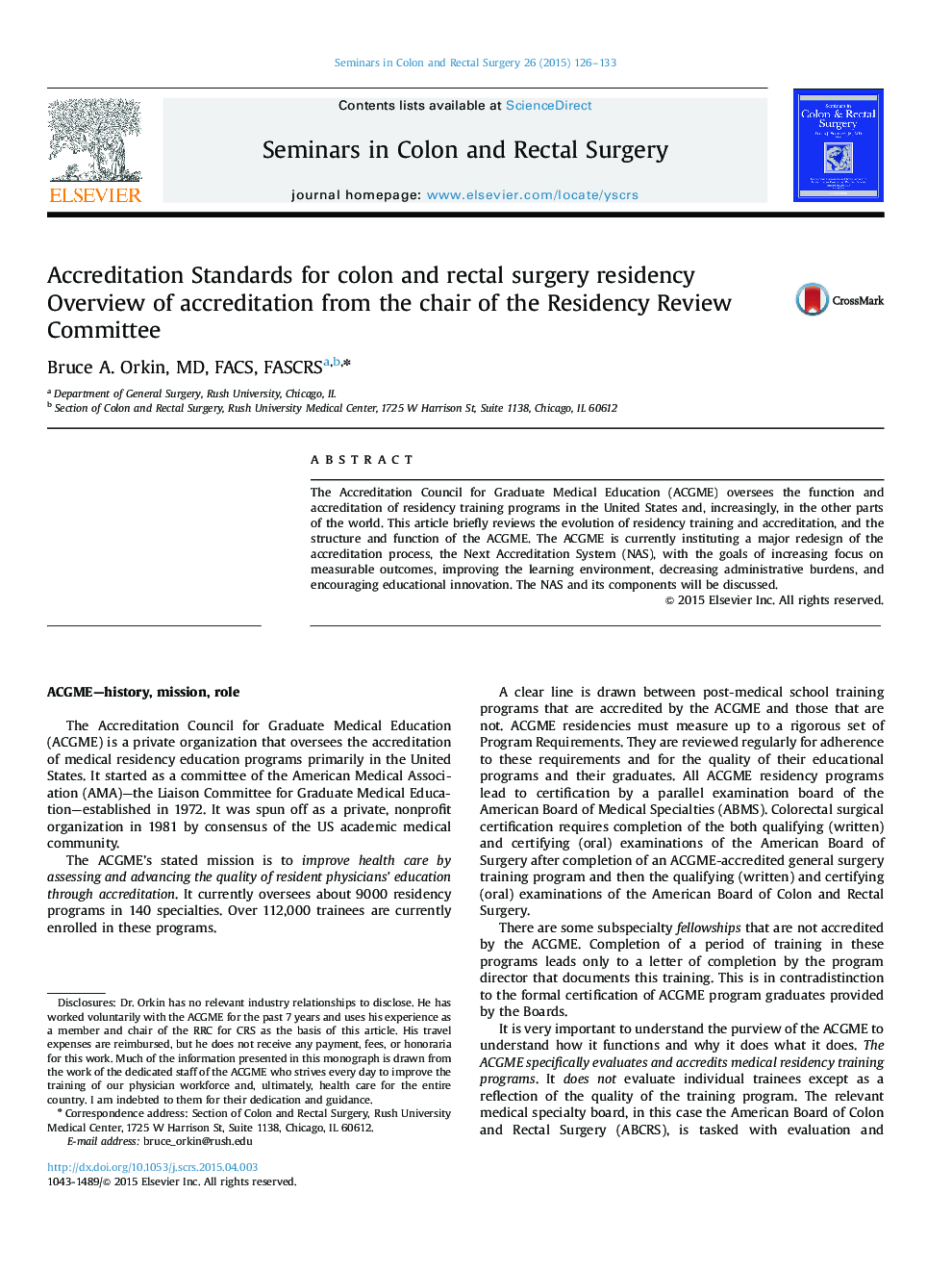 Accreditation Standards for colon and rectal surgery residency