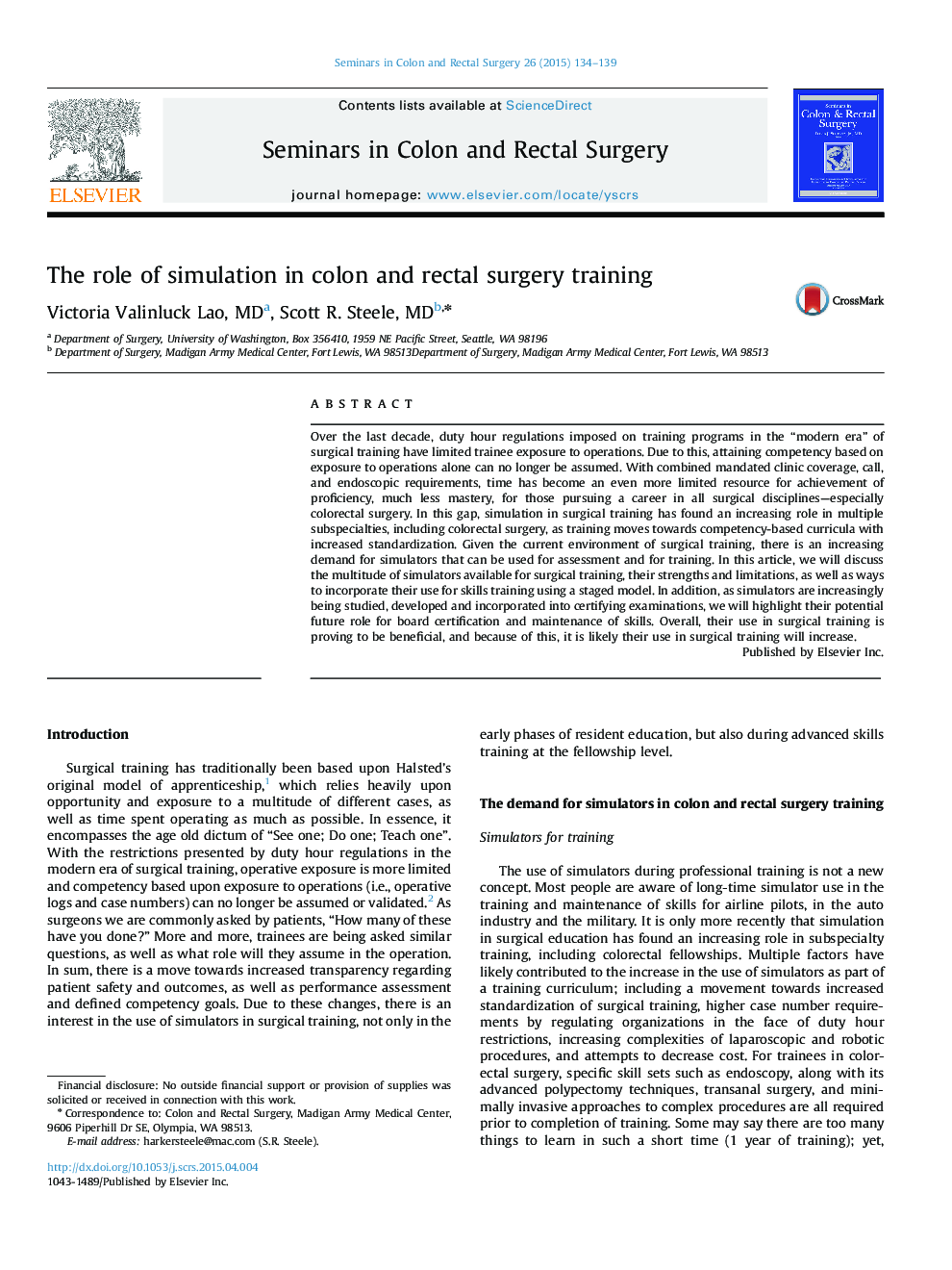 The role of simulation in colon and rectal surgery training