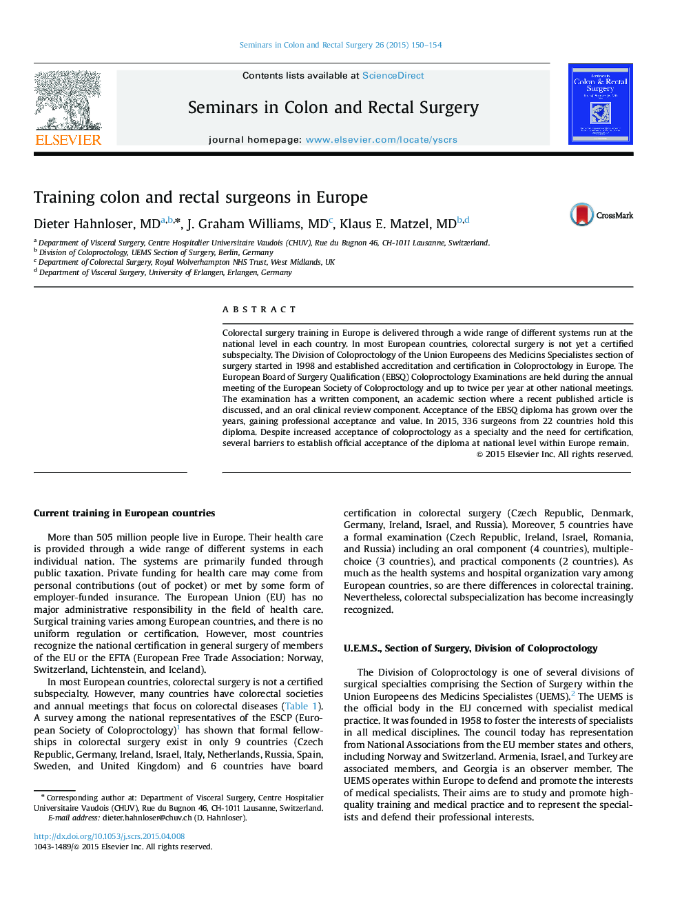 Training colon and rectal surgeons in Europe